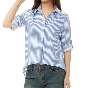 Allegra K Vertical Stripe Button Down Cotton Shirt